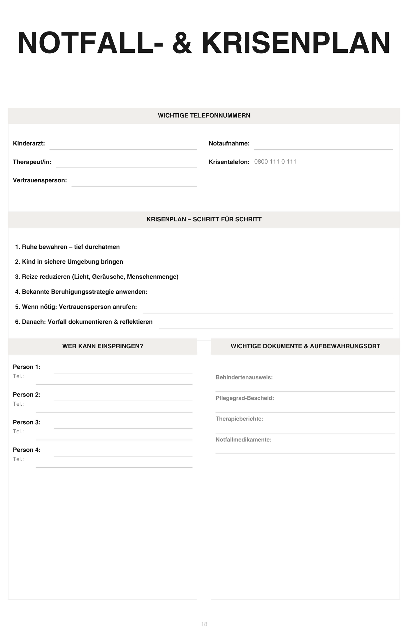 Notfall- und Krisenplan aus dem Familienplaner