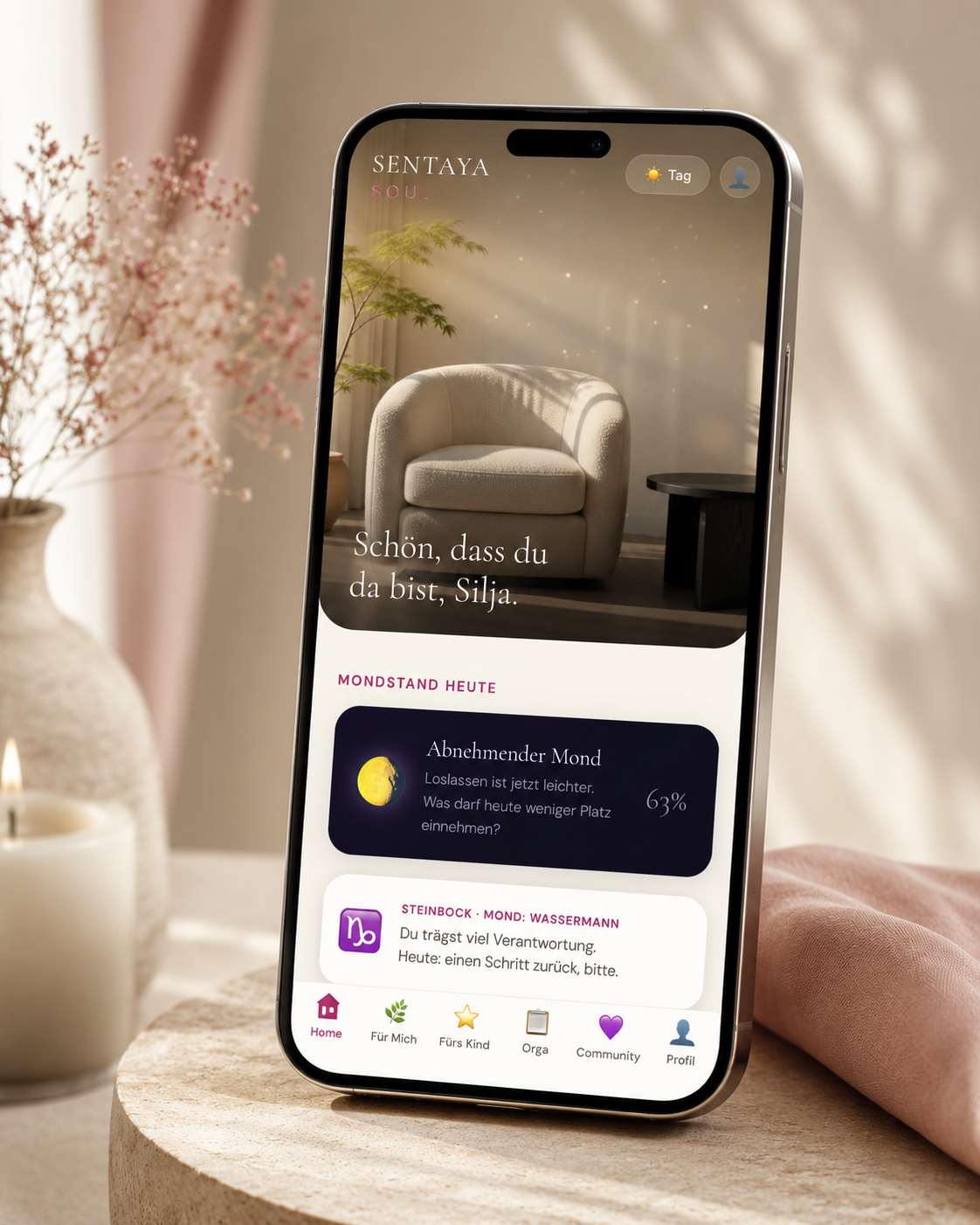 SENTAYA Soul Webplattform auf einem Smartphone